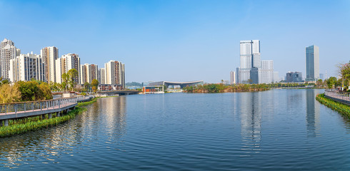 Panoramic scenery of Phoenix Lake Park, Jiaomen, Nansha District, Guangzhou, China