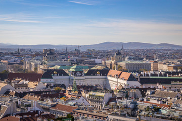 Fototapeta na wymiar Vienna city center rooftop view from St Stephen Cathedral