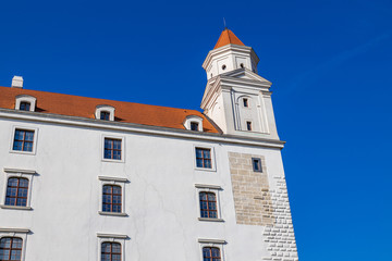Fototapeta na wymiar Beautiful white building of Bratislava castle on the hill, Slovakia