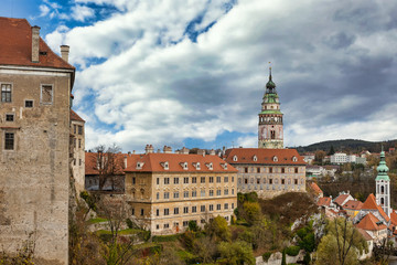 Fototapeta na wymiar Cesky Krumlov famous touristic town view from the castle walls in Czech Republi
