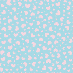 Pink hearts seamless repeat pattern for wrapping paper.Pink hearts on a blue background.Valentine's day pattern.