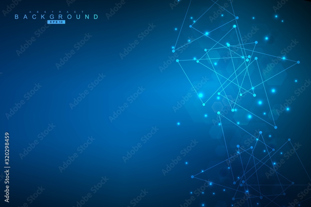 Poster geometric abstract background with connected line and dots. structure molecule and communication. bi
