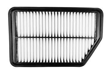 New car air filter element. Car engine air filter isolated on white background. Close-up air filter isolated over white with clipping path.