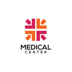 Fototapeta na wymiar Medical center logo design with using combination of cross and arrow icon template