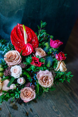 Fototapeta na wymiar roses, peonies, Ranunculus, buttercups, flowers, wedding, bouquet