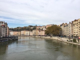 Fototapeta premium The Saint-Vincent bridge and the quays of the Saône in Lyon, France