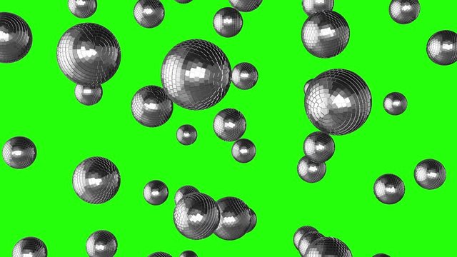 Silver disco mirror glass ball falling green screen animation 3d