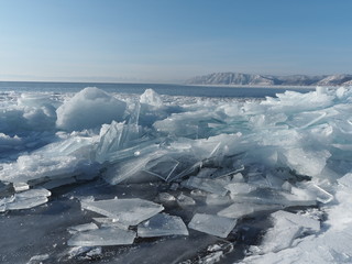 the shore of the lake the ice water winter