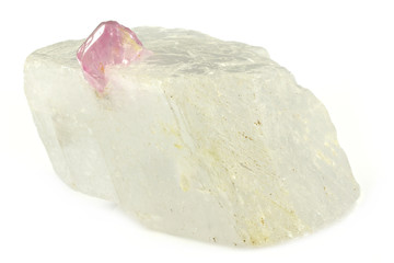 ruby in calcite matrix from Dattaw Mine, Myanmar isolated on white background