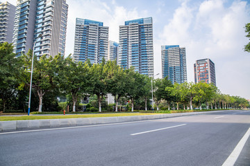 Guangzhou city high-rise buildings and empty pavement