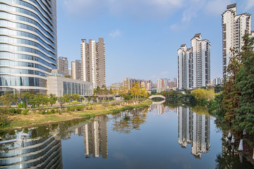Fototapeta na wymiar Scenery of Jinzhouyong Waterfront, Jiaomen, Nansha District, Guangzhou, China