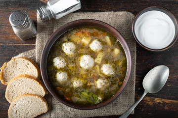homemade meatball soup on the table