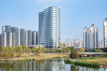 Fototapeta premium Cityscape of Nansha District, Guangzhou, China