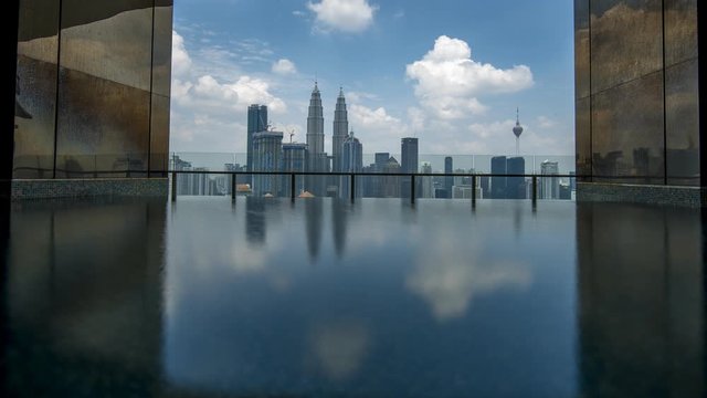 Kuala Lumpur skyline twin towers reflection timelapse