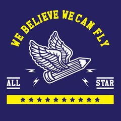 Pencil with Wings Flying All Star