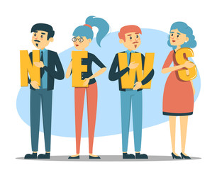 Obraz premium Business people holding letters of the word news. Concept