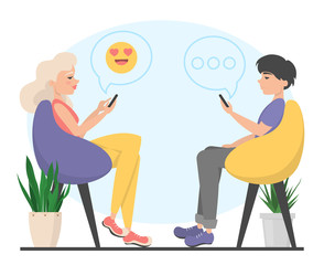 Man and woman sitting in the chair and chatting