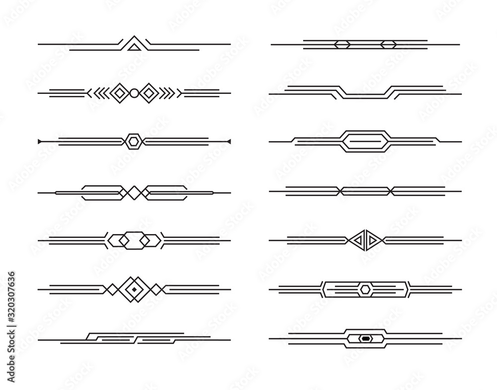 Poster modern dividers vector set of geometric lines for page decor, art border and frame design, black str