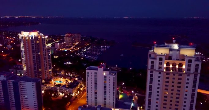 4K Aerial Evening Video of Waterfront Downtown of St Petersburg, Florida