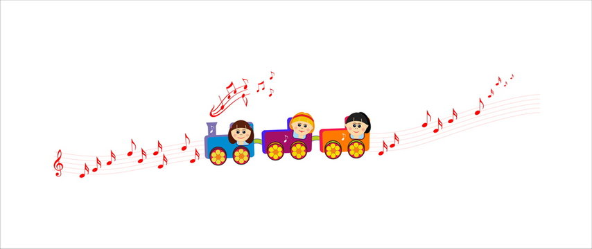 Children in a music train, musical road