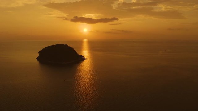 Aerial photography beautiful cloud at sunset over Kata beach Phuke