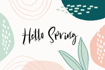 Fototapeta na wymiar Hello spring. Website header social media advertisement sale brochure templates. Isolated vector banner templates. Hand drawn creative universal. Abstract scribbles doodles bright colors.