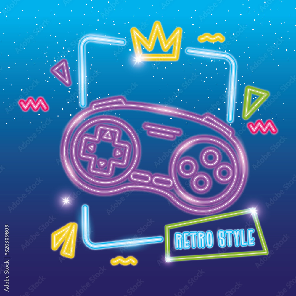 Poster control game nineties style neon light