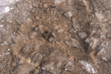 The texture of the rocky bottom and a layer of ice