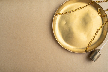 Chinese medicine concept illustration of an empty copper weighing pan