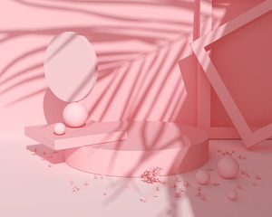 3d render pink abstract background, minimal pastel podium display scene.