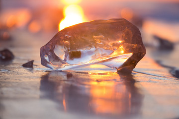 chunks of ice in the light of the setting sun