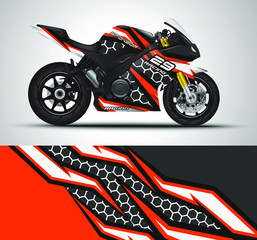Racing motorcycle wrap decal and vinyl sticker design. Concept graphic abstract background for wrapping vehicles, motorsports, Sportbikes, motocross, supermoto and livery. Vector illustration. © RacingWrap