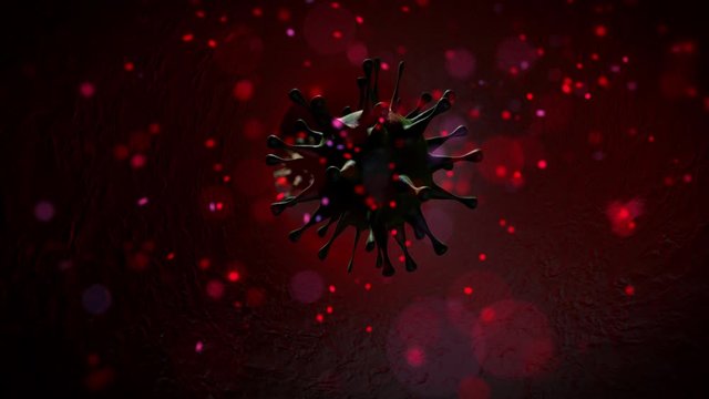 Outbreak of Pathogen bacterium virus inside and infected blood in vein, disease causing microorganisms like 2019 Coronavirus-nCov. 3D Animation Render