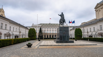 Josef Poniatowski monument in front of president palace in Warsaw, Poland. - obrazy, fototapety, plakaty