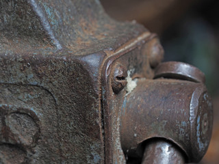 Close-up view of part of the old metal vise. Abstract images, industrial objects concept