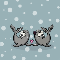 Color vector illustration of animal walruses for Valentine day.