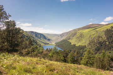 View looking down on the Upper Lake at Glendalough National Park in County Wicklow, Ireland.