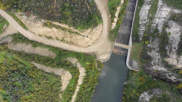 Top-down sinking view of the Everton Dam.