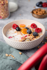 Homemade granola on the table. Morning breakfast