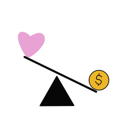 Balance between heart (love) and money design / Love is more valuable than money concept.