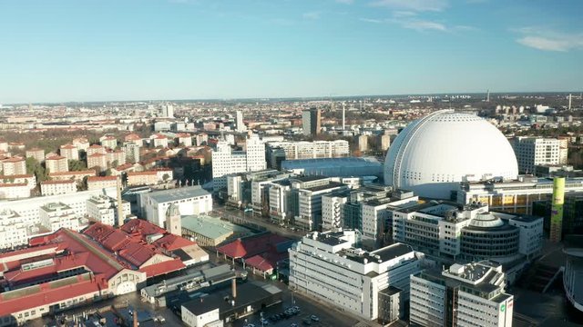 Aerial view of Stockholm City & Globe Arena
