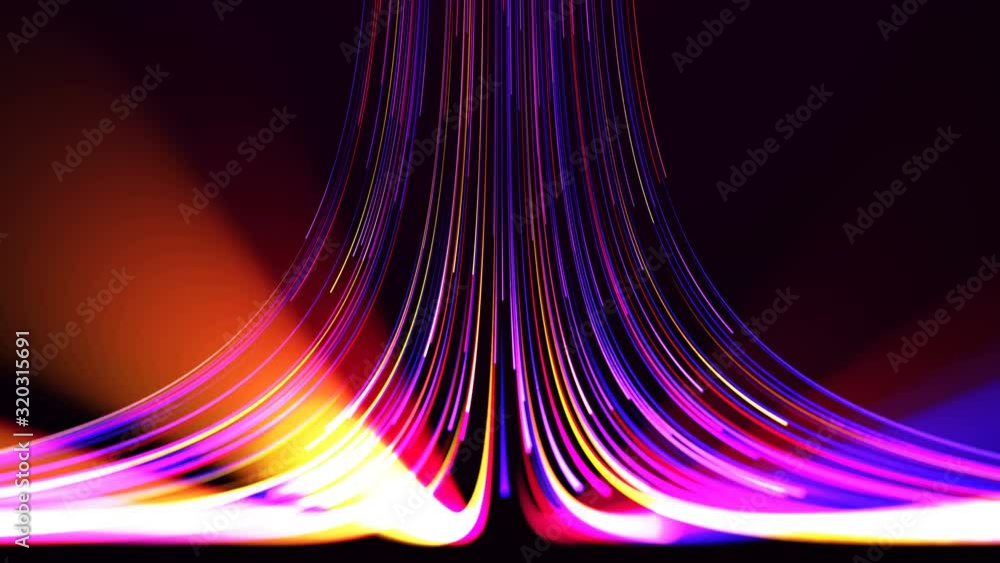Poster 3d rendering. animation of flying into glow colorful line digital technology. futuristic technology 