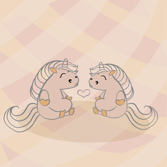 Color vector illustration of animal horses and ponies for Valentine day.
