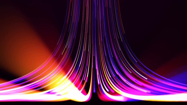 3d rendering. Animation of flying into glow colorful line digital technology. Futuristic technology abstract background with lines for network, big data, data center, server, internet.