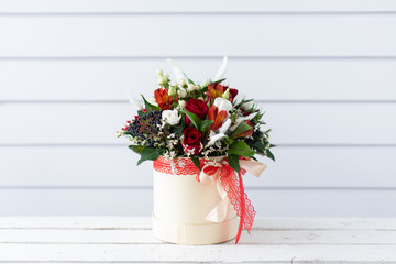 Beautiful bouquet of mixed flowers. The work of the florist. Flower delivery