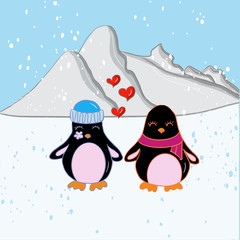 Color vector illustration of penguin birds for Valentine day.