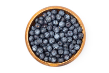 Top view Blueberry in a bowl isolated on a white background