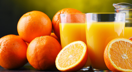 Glasses with freshly squeezed orange juice