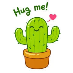 Foto op Canvas Cute cartoon cactus hug © sudowoodo
