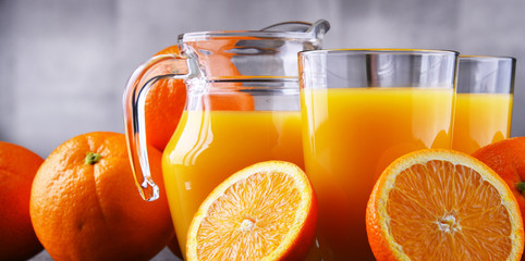 Glasses with freshly squeezed orange juice